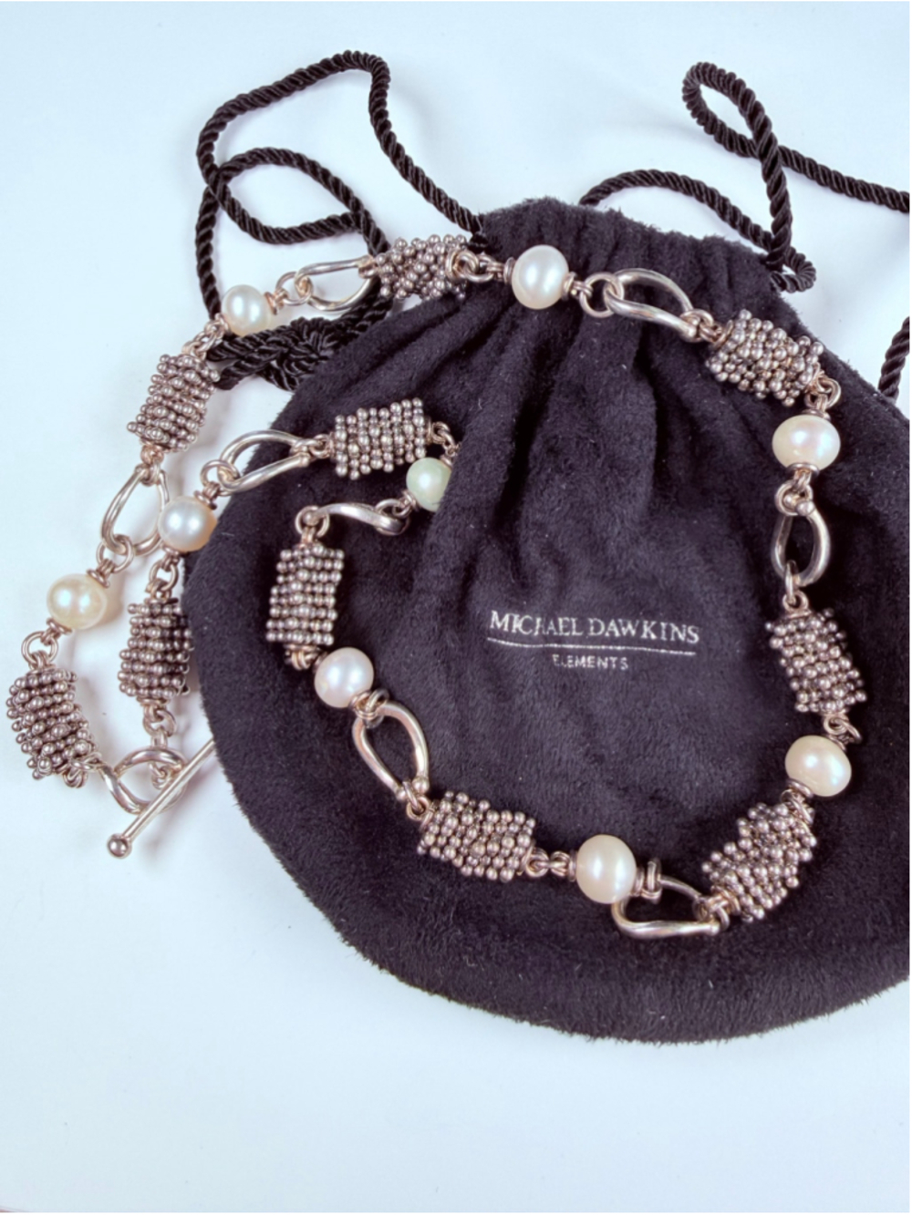 Michael Dawkins Caviar & Saltwater Pearl 925 Sterling Silver Station Necklace